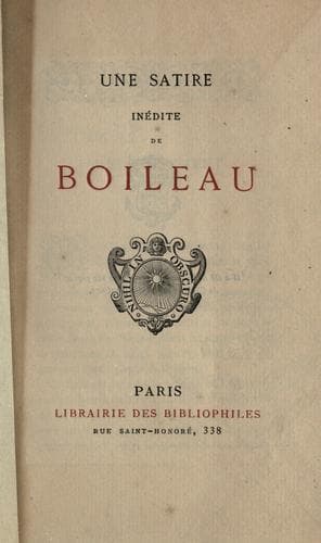 Portada de Une satire inédite de Boileau