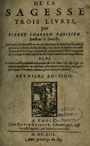 Portada de De la sagesse